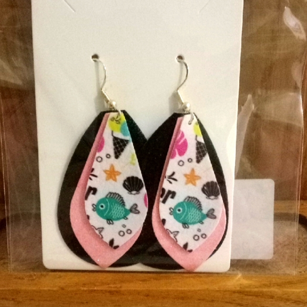 Colorful Fish Print Handmade Faux Leather Earrings